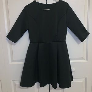 Stretchy Plain Black A-Line Skater Swing Dress